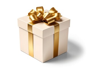 Obraz premium Beige Gift Box with Gold Ribbon