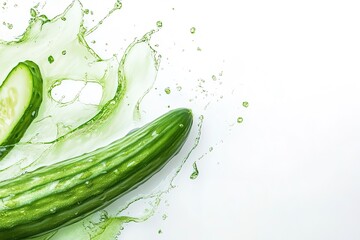 Crisp, Vibrant Green Cucumber Isolated on Pure White: Perfect for Fresh Food, Healthy Eating, and Culinary Designs. Ideal for recipe websites, cookbooks, or packaging showcasing the freshness and     