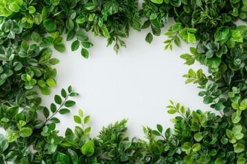 Lush greenery frames a bright, empty space for text or design, eco-friendly use