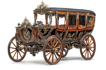 Fototapeta premium Opulent Stagecoach: Intricate Carvings & Gilded Details - A Luxurious Vintage Carriage, Perfect for Western, Historical, or Fantasy Designs. Ideal for illustrations, posters, and game assets. Showcase