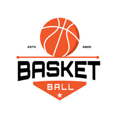 American Sports Basketball club logo, emblem, design with Ball. Sport Badge vector illustration design template on white background