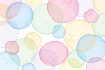 Pastel colorful bubble watercolor abstract background. Circle shaped hand painted illustration. Design for prints, wall art, nursery decoration, wallpaper, card, and banner.