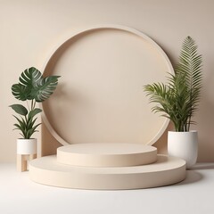 Beige Minimalist Product Display with Tropical Plants