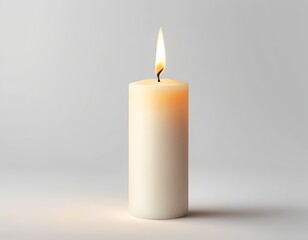 Lit Candle on White Background