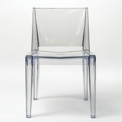 A modern transparent polycarbonate chair isolated on a white background, showcasing its elegant design and minimalist aesthetic, providing a versatile seating option.