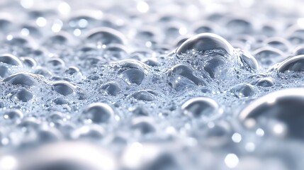 Closeup of glistening bubbles in foamy liquid