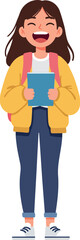 Fototapeta premium Happy student holding books in flat style vector art