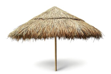 Tropical Tiki Thatch Umbrella: A simple, charming, isolated illustration of a traditional tiki bar umbrella, perfect for summer themes, beach parties, tropical designs, vacation imagery, and vibrant  