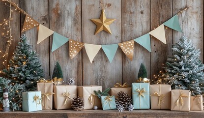 A Defender of the Fatherland Day banner featuring gift boxes in military tones is a great choice for events related to the military or veterans