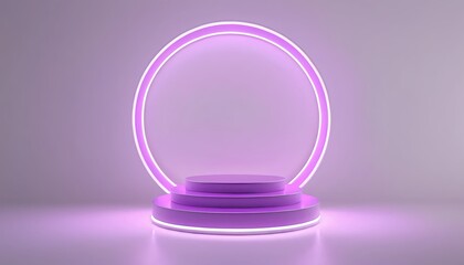 Obraz premium Purple Neon Circle Product Display Stand