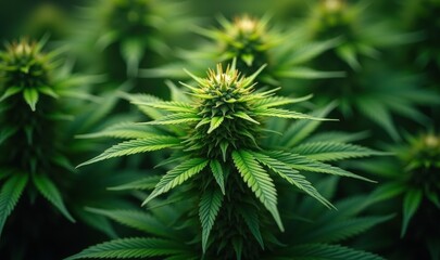 Lush cannabis plants thriving in a garden, showcasing vibrant greenery and healthy growth. Ideal for articles on agriculture, herbal medicine, or the cannabis industry.
