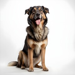 Happy Dog Sitting on White Background