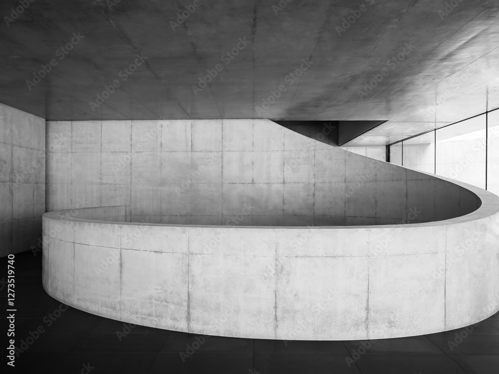 Poster staircase curve cement concrete texture architecture details building interior minimal design