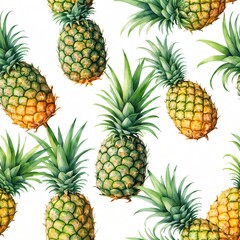 Seamless Watercolor Pattern of Pineapples