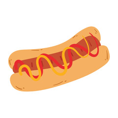 cute hand drawing cartoon hotdog. food drawing for sticker, icon