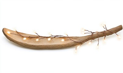 Decorative wooden piece with fairy lights, showcasing a rustic design, ideal for home decor