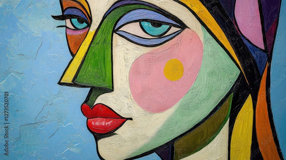 Poster abstract colorful portrait of a woman in profile view