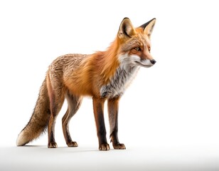 Obraz premium Red Fox Standing on White Background