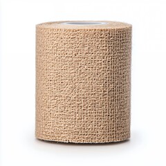Natural Woven Burlap Fabric Roll Showcasing Textured Surface on White Background