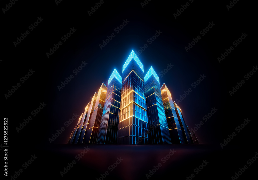 Aufkleber shenzhen, china - unknown date : a futuristic abstract geometric structure with glowing neon lights 