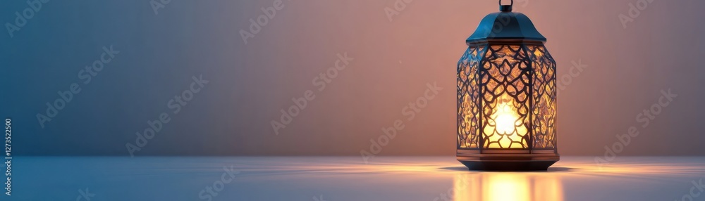 Poster Illuminated lantern casts a warm glow in a serene setting