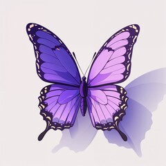 Purple butterfly cartoon illustration on plain white background