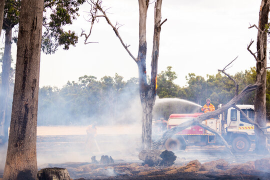 mopping up after a fire on a farm