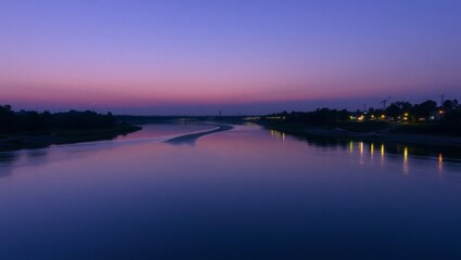 Naklejka premium Mystical Twilight Over a Calm River Bend