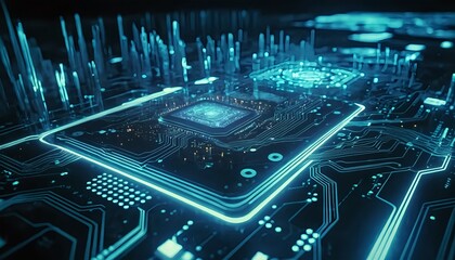 Futuristic Circuit Board with Glowing Lines