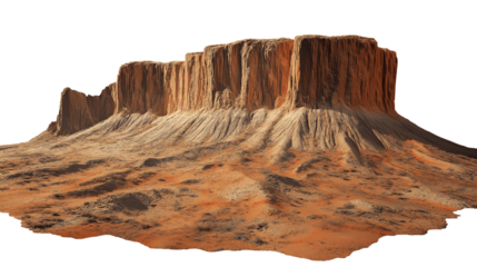 Desert mesa with flat top and steep sides isolated on transparent white background
