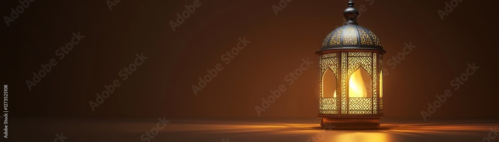 Poster illuminated ornate lantern glowing in dark setting