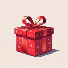 Red gift box cartoon illustration on plain white background