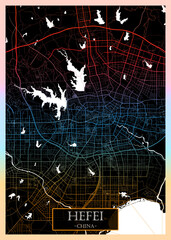 Hefei City Street Map, downtown printable Landmarks, print city painting, travel art, city banner, modern city, urban city art, background abstract city