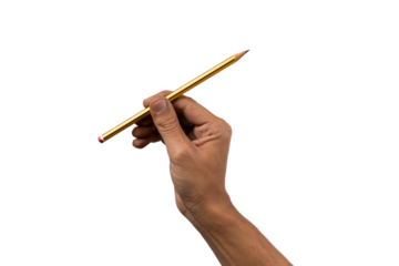 Male hand holding a classic pencil isolated no background
