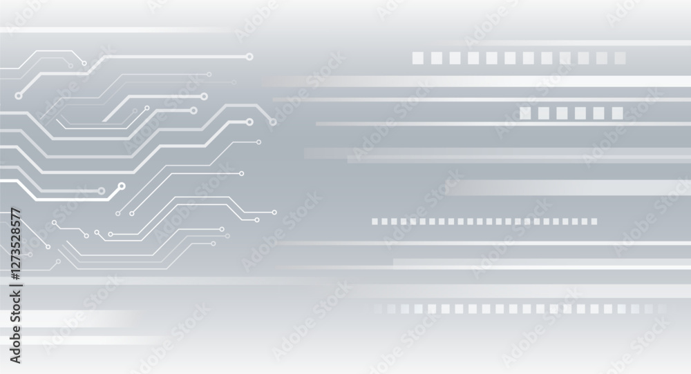 Poster Electronic vector illustration. Abstract modern digital science technology futuristic circuit board. Cyber connection on the grey background. Hi-tech communication design.