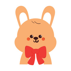 cute hand drawing cartoon bunny with big red bow. cute animal drawing for sticker and icon