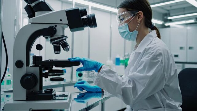 Doctor conducting research in a cleanroom.