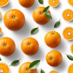 Seamless Pattern of Fresh Oranges and Leaves