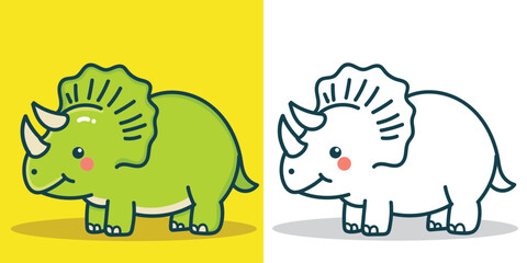 a cute triceratops illustration for a design element mascot or coloring book element