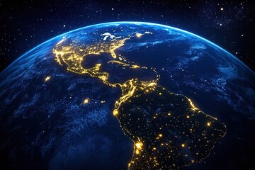 Glowing Blue Earth with a Vibrant Yellow Accent: A Stunning 3D Render of Our Planet, Perfect for Sci-Fi, Technology, Environmental, and Global Concepts. Ideal for website banners, presentations,      