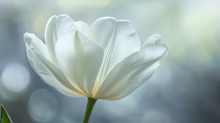 An ethereal, almost dreamlike image of a white tulip with softly blurred edges, giving the illusion of floating in air