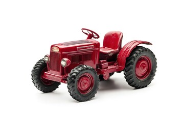 Obraz premium Classic Red Tractor: A Detailed Vintage Farm Vehicle, Isolated on Pure White Background. Perfect for agricultural branding, rustic designs, and nostalgic imagery. High-resolution image ideal for print