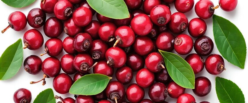 Fresh Red Berries with Green Leaves