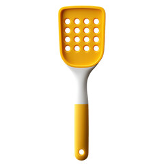 Simple 3D white and yellow kitchen spatula icon isolated on transparent background