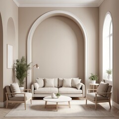 Modern Beige Living Room Interior with Archways