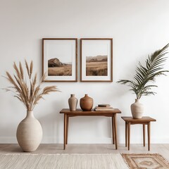 Minimalist Living Room Interior with Desert Landscape Prints