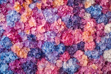 Obraz premium Colorful hydrangea flower wall background, wedding decor