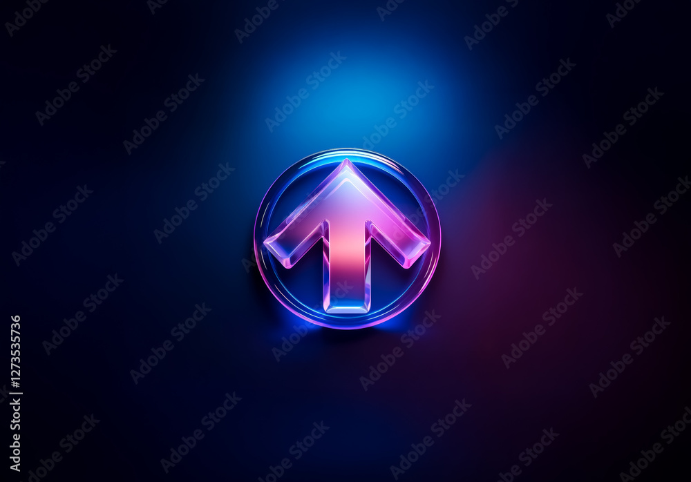 Aufkleber shenzhen, china - unknown date : a glossy purple arrow pointing upwards in a circle, illuminated by 