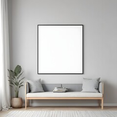 Modern Minimalist Living Room Interior with Blank Frame Mockup