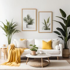 Cozy Minimalist Living Room Interior with Yellow Accents